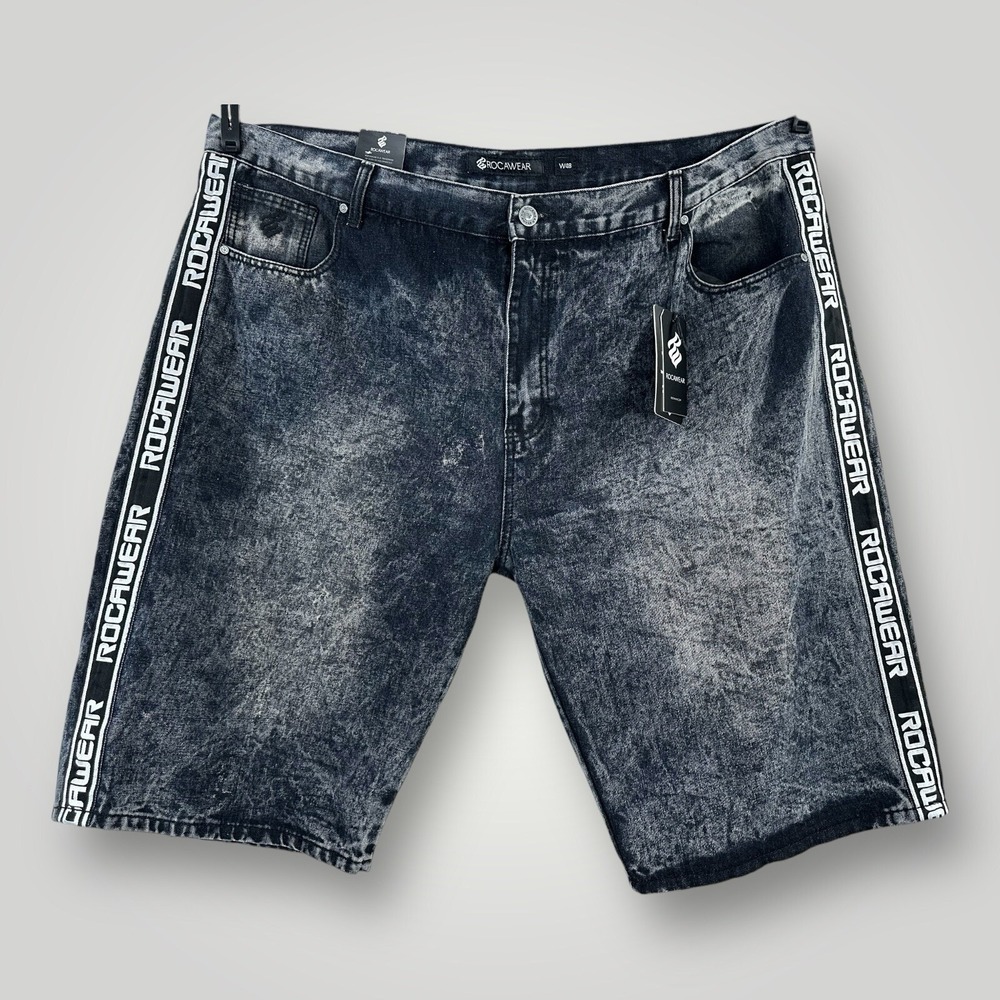 NEW $64 Rocawear Baggy Shorts Mens 48x14 Black Blast Denim Shorts Streetwear NWT